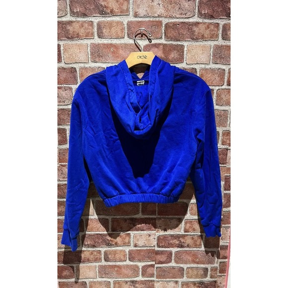 H & M Womens Cropped Hoodie Sweatshirt Long Sleeve Cuffed Blue Size 10-12 Small - Picture 2 of 6